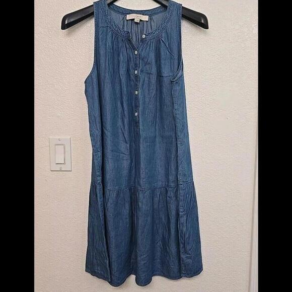 Women’s Sleeveless Blue Chambray Midi Dress Boho Minimalist Coastal Resort Sz S - Picture 1 of 5